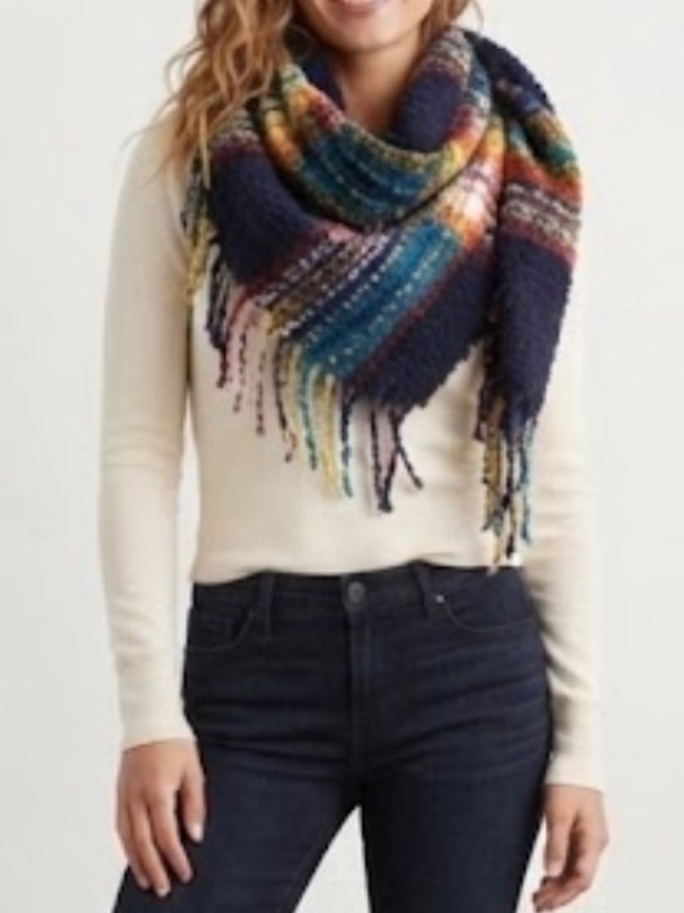 AERIE Blanket Scarf Plaid Fringe Trim